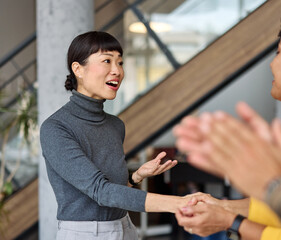 Group of  businesspeople having a meeting shaking hands handshake introducing each other and...