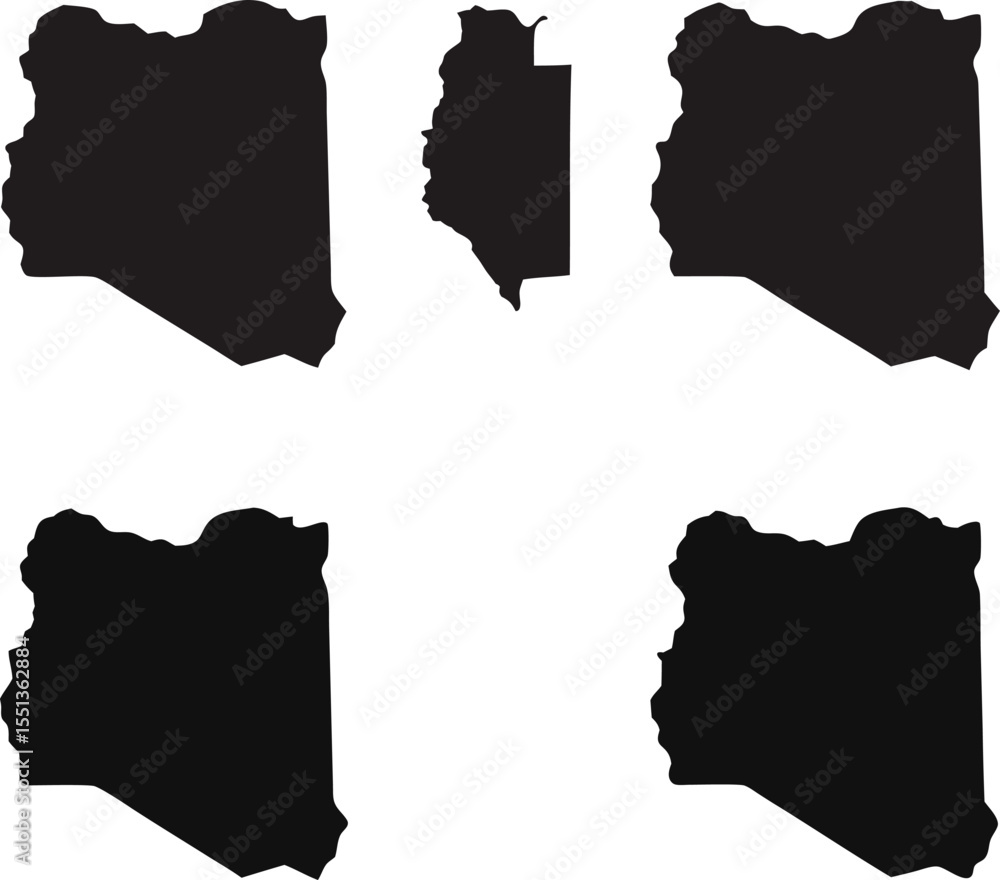 Aufkleber vector graphics of the country libya contours in black showing various perspectives and layouts for 
