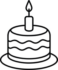 birthday cake icon line art vector illustration on transparent background