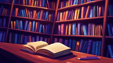 Fototapeta premium A Serene Night in the Library: An Open Book Awaits