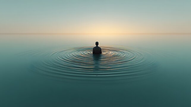 Man in water meditation ripple effect zen calm peaceful serene mindfulness