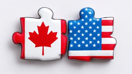 Canadian and American Flags as Interlocking Puzzle Pieces