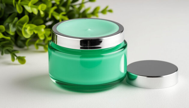 A jar of green cream from women's cosmetics. - Powered by Adobe