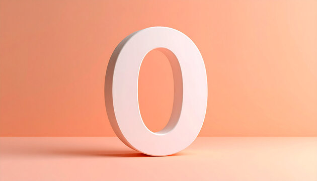 White Number Zero: A minimalist image featuring a three-dimensional, white number zero against a soft peach background.