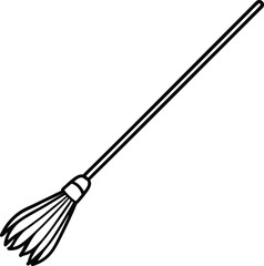 broom icon line art vector illustration on transparent background
