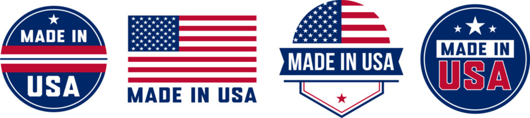 Made in USA Labels Set &ndash; made in the USA logo, USA flag,  American Product Label, Logo, Emblem, American Product Emblem for Business, and Seal Vector