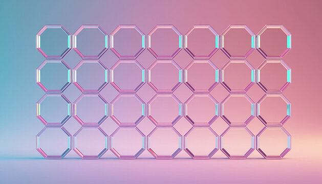 Abstract pastel background with polyhedron grid on gradient background.