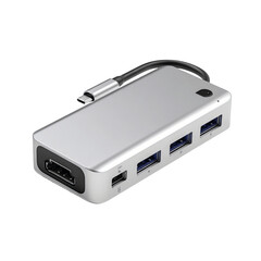 Silver USB-C Hub with Multiple Ports - Modern