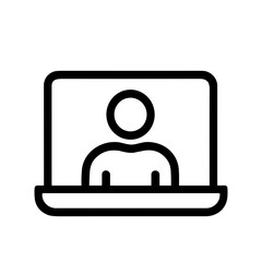 Minimalist Outline Laptop Screen Person Icon for Online Communication and Meeting
