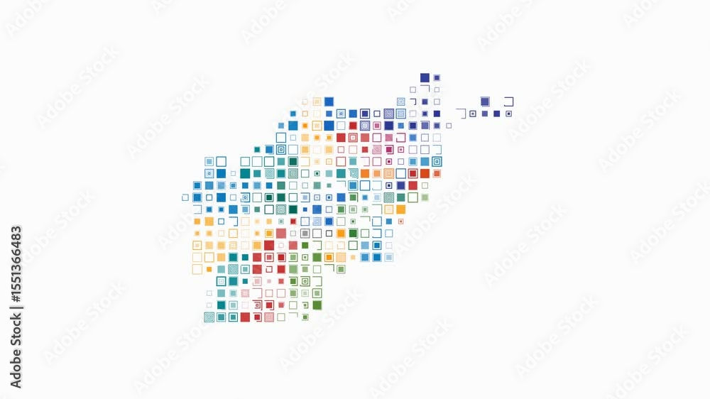 Poster afghanistan dotted animation. shape of the country built of pulsating colored dots. large size squar