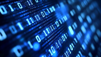 Abstract Digital Data Stream: Binary Code Flowing in Blue