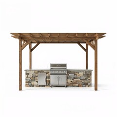 Modern architecture in Africa outdoor barbecue kitchen with wooden pergola

