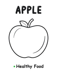 Apple Coloring Page for Kids – Healthy Food Line Art