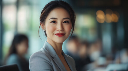 Fototapeta premium an Asian businesswoman leading a team meeting