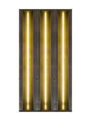 Vertical yellow fluorescent lamps with perforated cover are isolated.