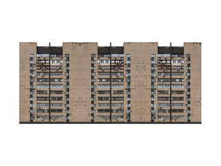Old sixteen-storey brick apartment building is isolated.