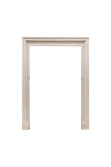 Beige plaster door or window frame with classic molding is isolated.