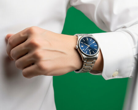 Man Showing Watch Close-up With Green Screen