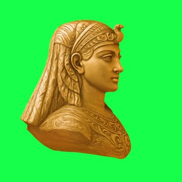 Golden Egyptian bust animation, transparent 4K video, green screen