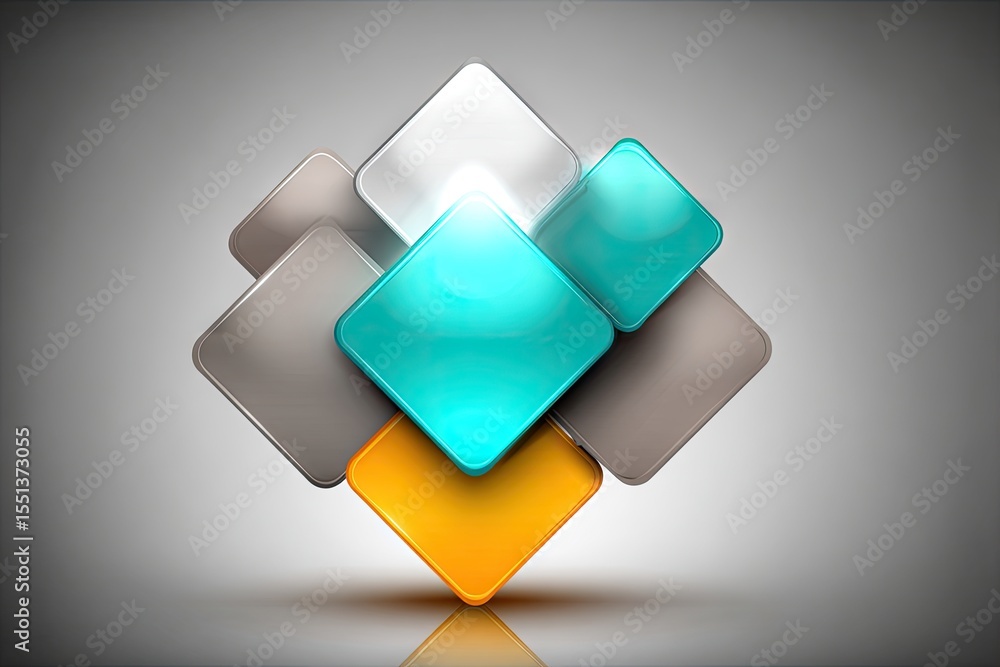 Poster abstract graphic design with overlapping, glossy squares in various colors