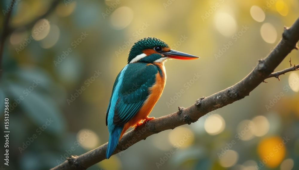 Aufkleber kingfisher perched on a branch in serene forest setting