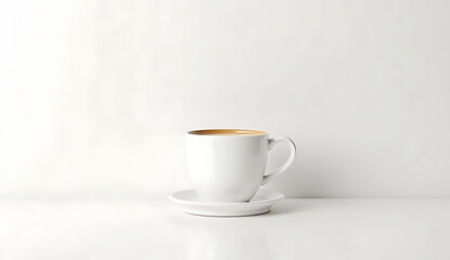 A minimalist cup with a saucer and a touch of coffee or tea, set against a plain background, 4K and HD image