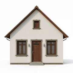 Modern architecture in Africa white house with wooden door and steep roof

