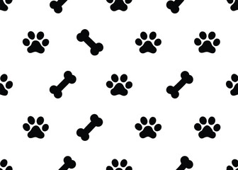 seamless pattern dog bone vector dog paw doodle
