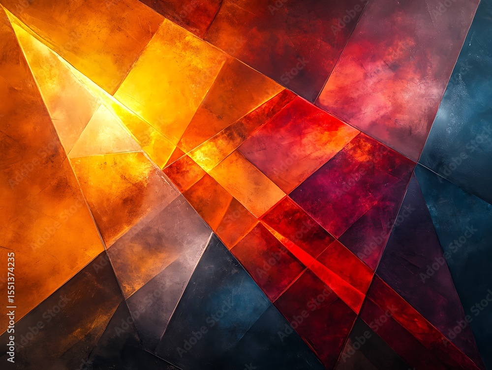 Poster dynamic interplay of geometric forms in vibrant color palette abstract art