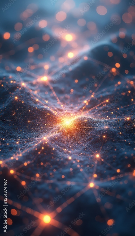 Aufkleber Abstract network of glowing nodes and connections in dark space