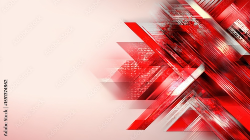 Poster this striking abstract image features angular red and white shapes layered with digital textures, cr