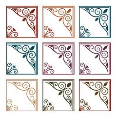 Ornamental Corner Elements: A collection of intricately designed corner elements in various colors, ideal for adding a touch of elegance and sophistication to any design project.
