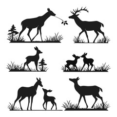 Deer Silhouette Collection: A diverse collection of stylized deer silhouettes elegantly placed on a simple, textured canvas, perfect for adding a touch of wildlife charm to any project. 