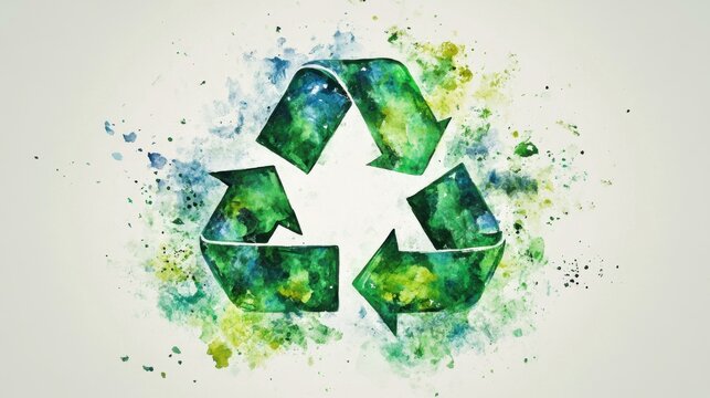 Abstract artistic rendering of recycling symbol on white background