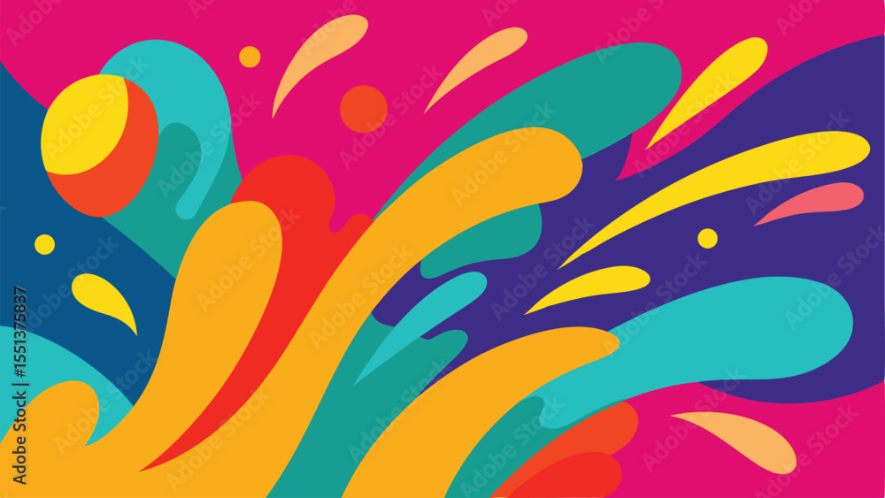 Poster abstract colorful splash art design with vivid hues and fluid shapes on transparent background