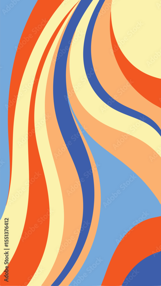 Poster abstract colorful swirls and waves in a dynamic composition with retro color palette for design