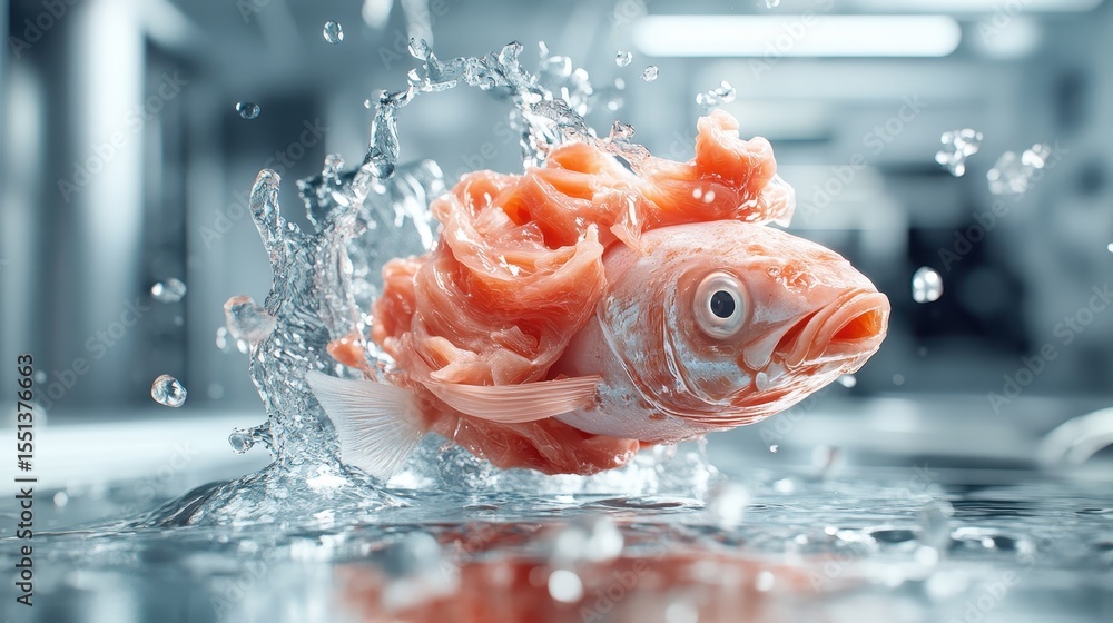 Poster an eye-catching image of a fish leaping out of the water, creating a splash that captures the dynami