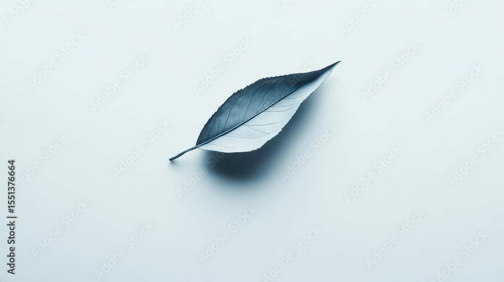 Poster single green leaf lying flat on minimal studio background