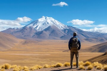 Altitude Meter. Man Walking in the Siloli Desert at 4,500 Meters with Stunning Mountain Landscape View