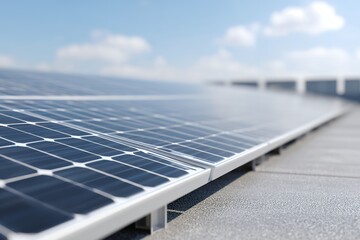 Solar Panels Installed on Rooftop Under Clear Sky in Urban Setting