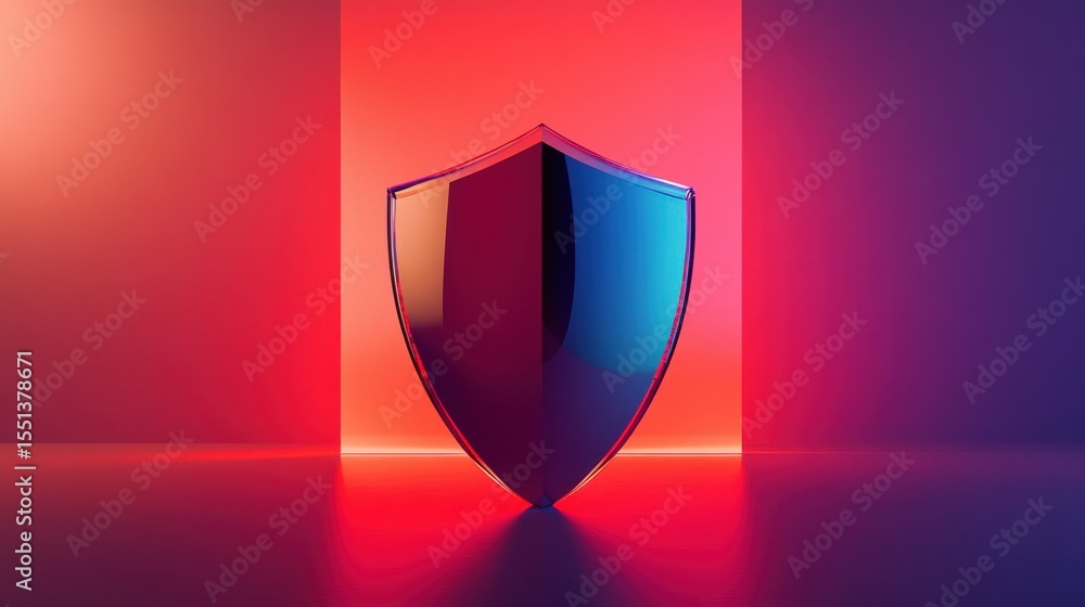 Poster futuristic shield displayed in studio with vibrant lighting