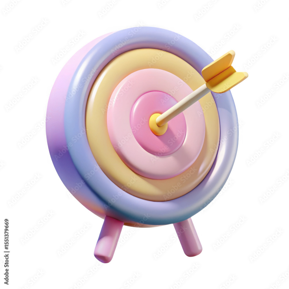Poster pastel target with arrow 3d render isolated on transparent background