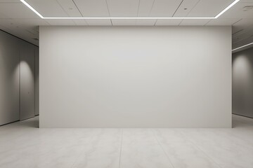 Fototapeta premium Blank light wall and white floor in empty hall room with led light on top. Mockup ,étape, dais, vide, se moquer, en haut, lumière, mur, 