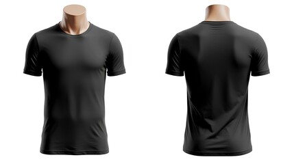 Young male in blank black T-shirt, front and back view, isolated white background. jeune, m&acirc;le, blanc, noir, t-shirt, devant, et, verso, 