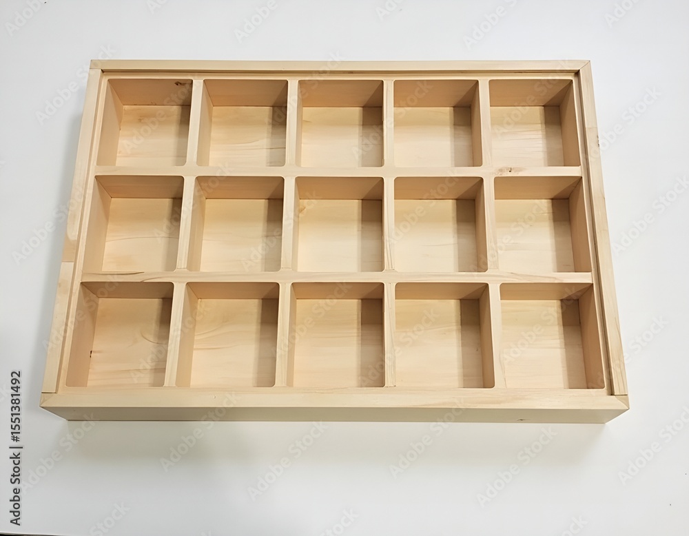Poster empty natural light wood organizer with multiple compartments for storage and display