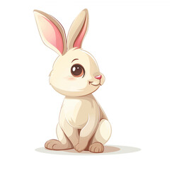 Fototapeta premium Cute Cartoon Bunny Rabbit Sitting, White Background