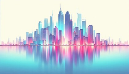 Fototapeta premium Colorful cityscape skyline reflects in the water during the day