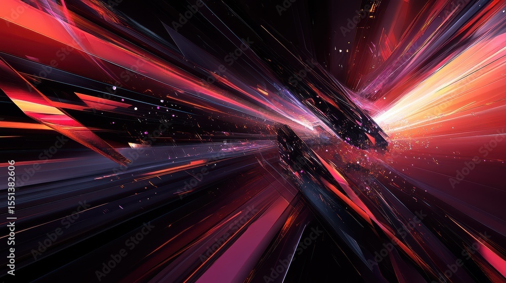 Poster dynamic abstract artwork with light streaks and geometric shapes
