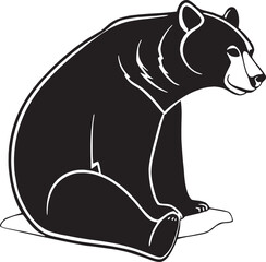 Vector silhouette of a seated bear facing sideways, showcasing a calm and thoughtful pose, perfect for wildlife-themed designs or educational graphics.