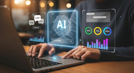 AI Assistant Work Concept with Data Visualization Interface